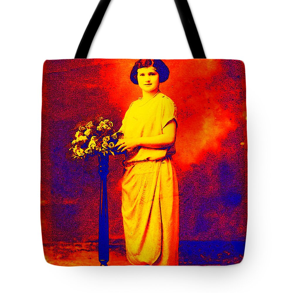 Antiques Tote Bag featuring the photograph Girl with Flowers by John Vincent Palozzi