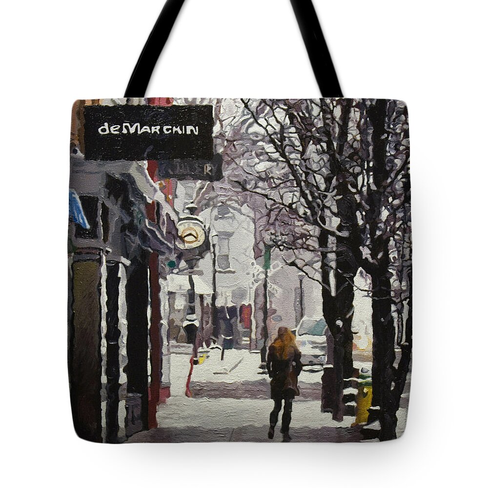 City Tote Bag featuring the painting Girl With the Red Hair by Kenneth Young
