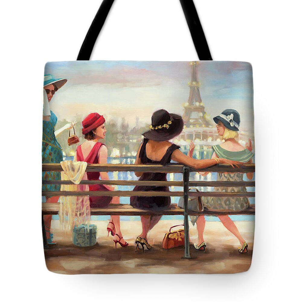 Paris Tote Bag featuring the painting Girls Day Out by Steve Henderson
