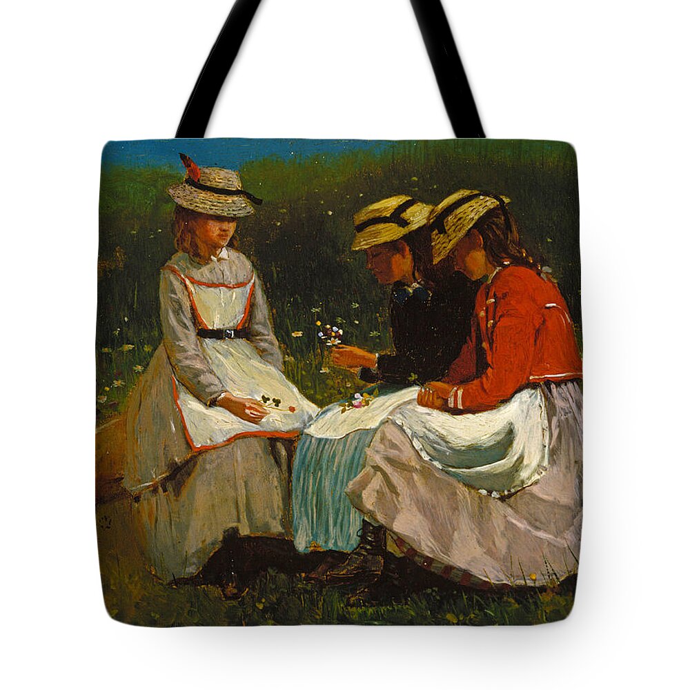 Winslow Homer Tote Bag featuring the painting Girls in a Landscape by Winslow Homer