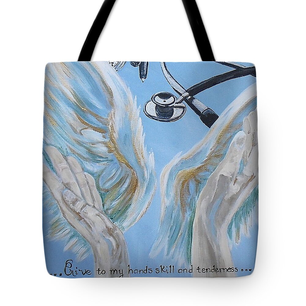 Nursing Tote Bag featuring the painting Give to my hands... by Melissa Torres