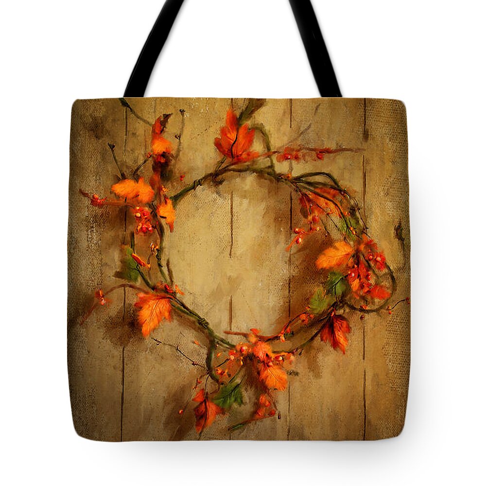 Wreath Tote Bag featuring the digital art Giving Thanks by Lois Bryan
