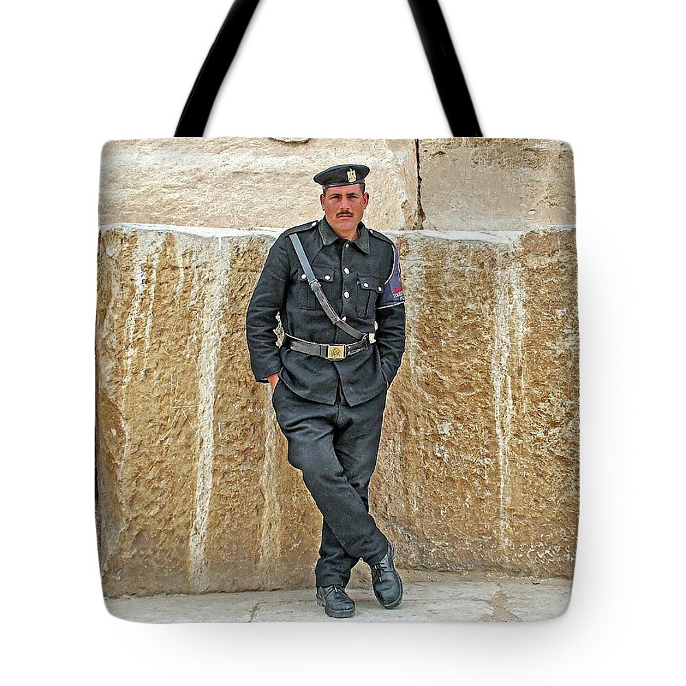 Egypt Tote Bag featuring the photograph Giza Pyramids Tourist Police by Joseph Hendrix