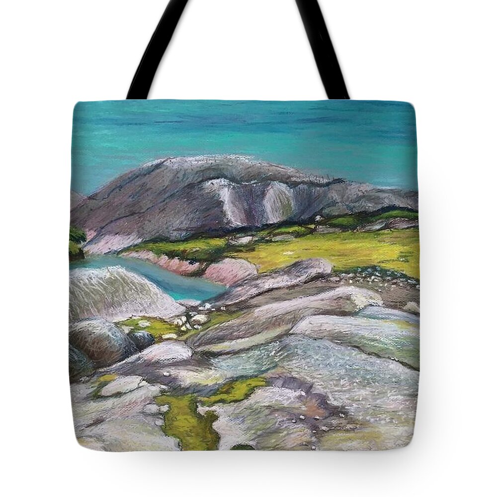 Glaciers Tote Bag featuring the painting Glacial lake by Art Nomad Sandra Hansen