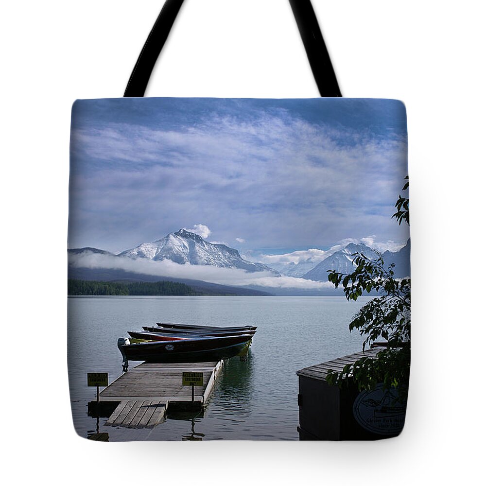Glacier National Park Tote Bag featuring the photograph Glacier Lake Dock by Linda Steele