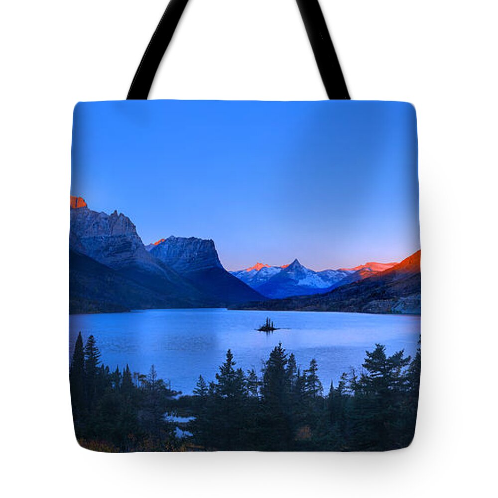 St Mary Tote Bag featuring the photograph Glacier Orange Glow Over St. Mary by Adam Jewell