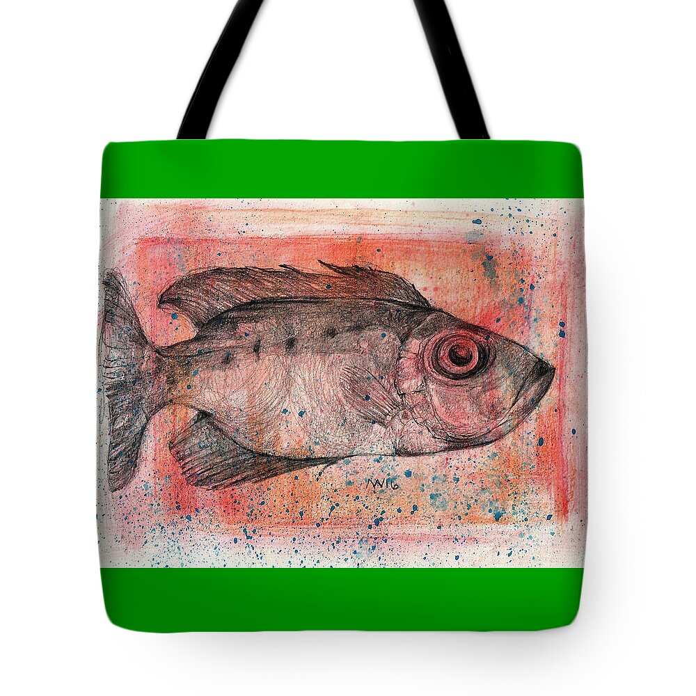 Fish Tote Bag featuring the mixed media Glasseye Snapper by AnneMarie Welsh