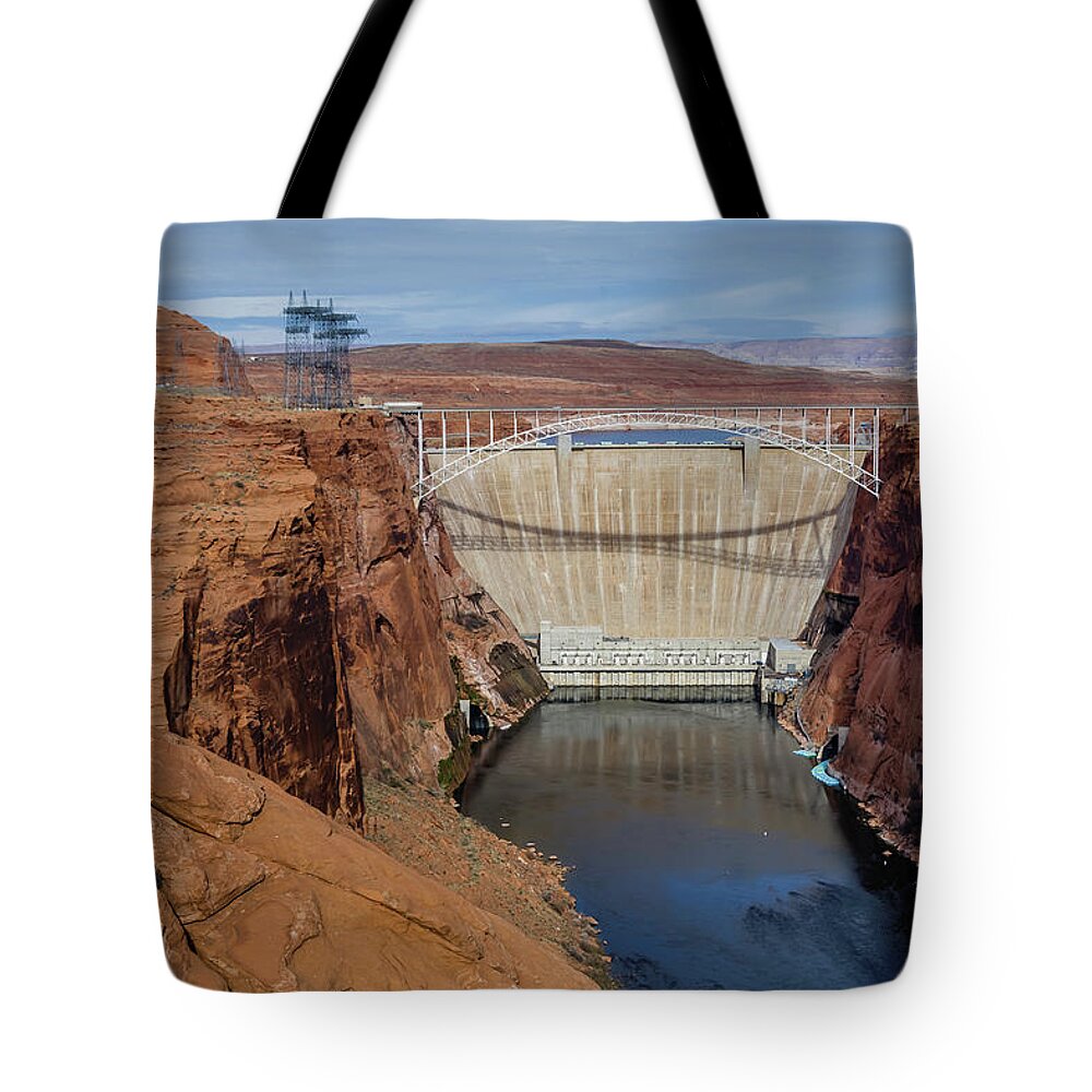 Usa Tote Bag featuring the photograph Glen Canyon Dam by SAURAVphoto Online Store