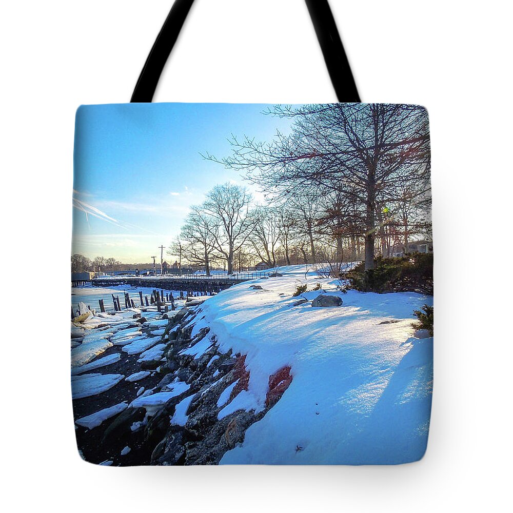 Landscapes Tote Bag featuring the photograph Glen Island Snowfall by Glenn Feron