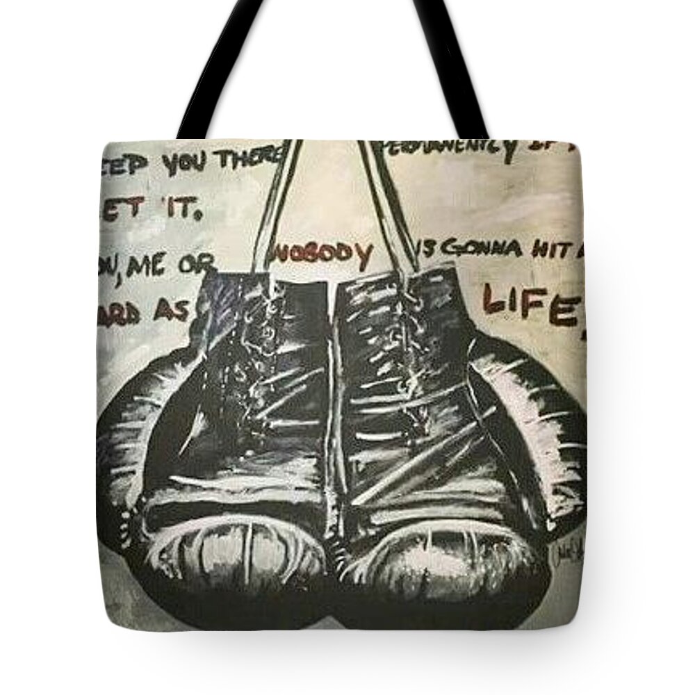 Boxing Tote Bag featuring the painting Gloves Of Life by Antonio Moore