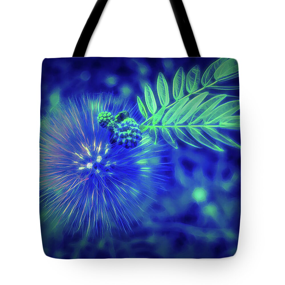 Powder Puff Tote Bag featuring the photograph Glow in the Dark Powder Puff Flower by Aimee L Maher ALM GALLERY