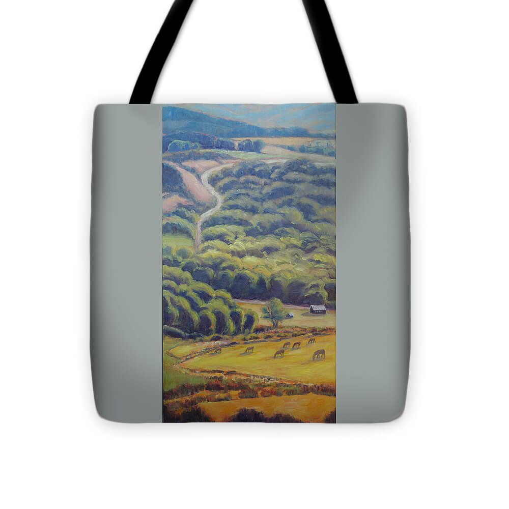 Oil On Panel Tote Bag featuring the painting Glow of the Rising Sun by Gina Grundemann