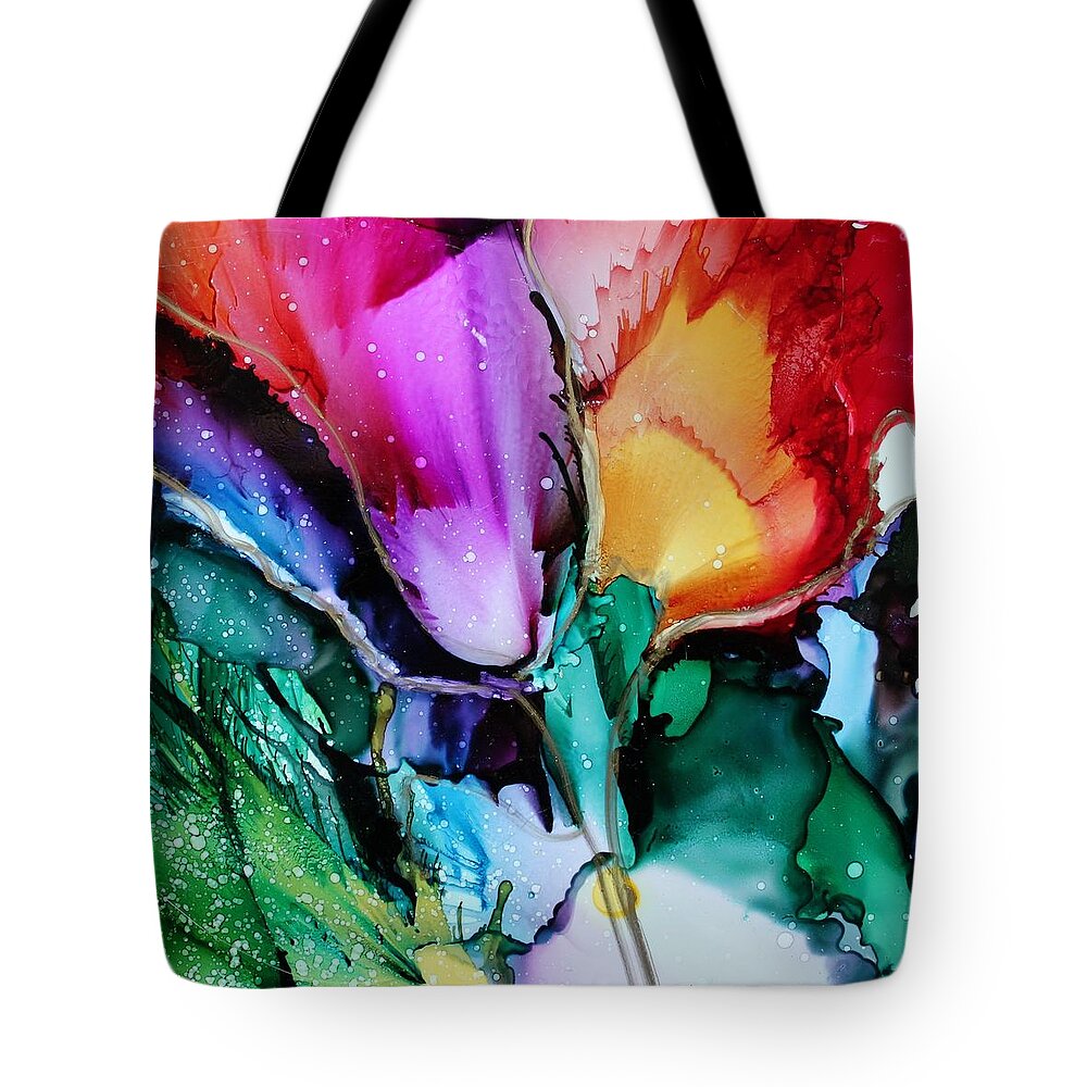 Tulips Tote Bag featuring the painting Glow by Ruth Kamenev