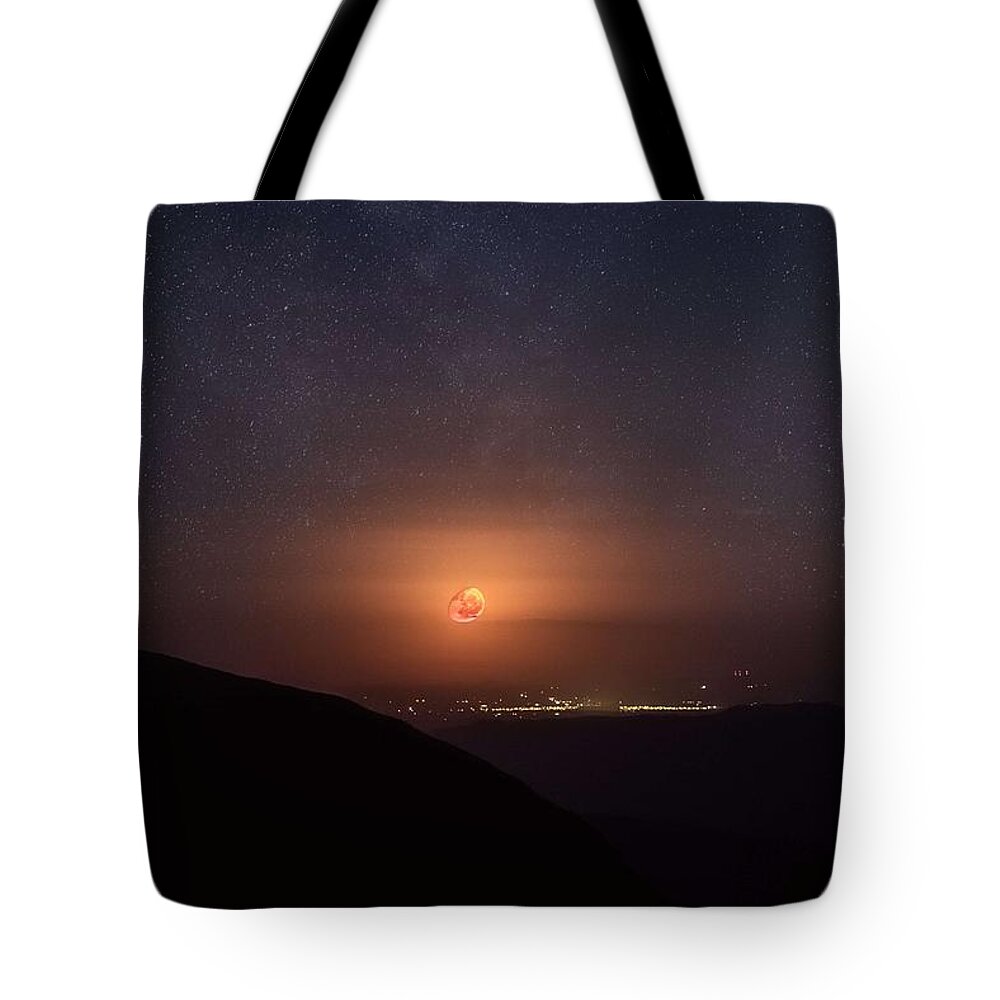 Night Tote Bag featuring the painting Glowing Blood Moon by Celestial Images