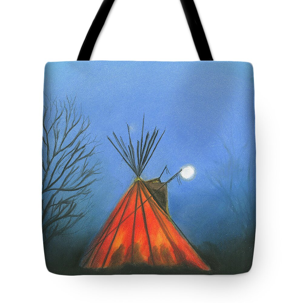 Tepee Tote Bag featuring the pastel Glowing Tepee by Sheila Johns