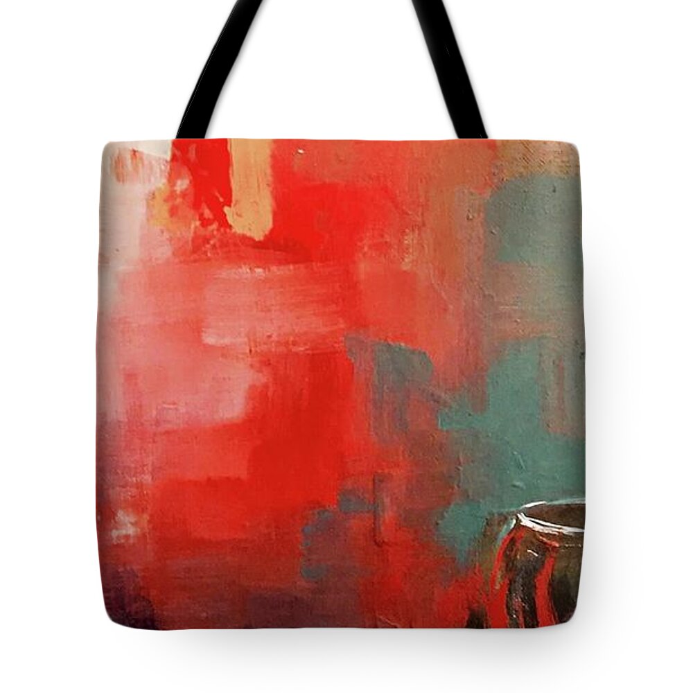 Red Tote Bag featuring the painting Goblet Abstract by Lisa Kaiser