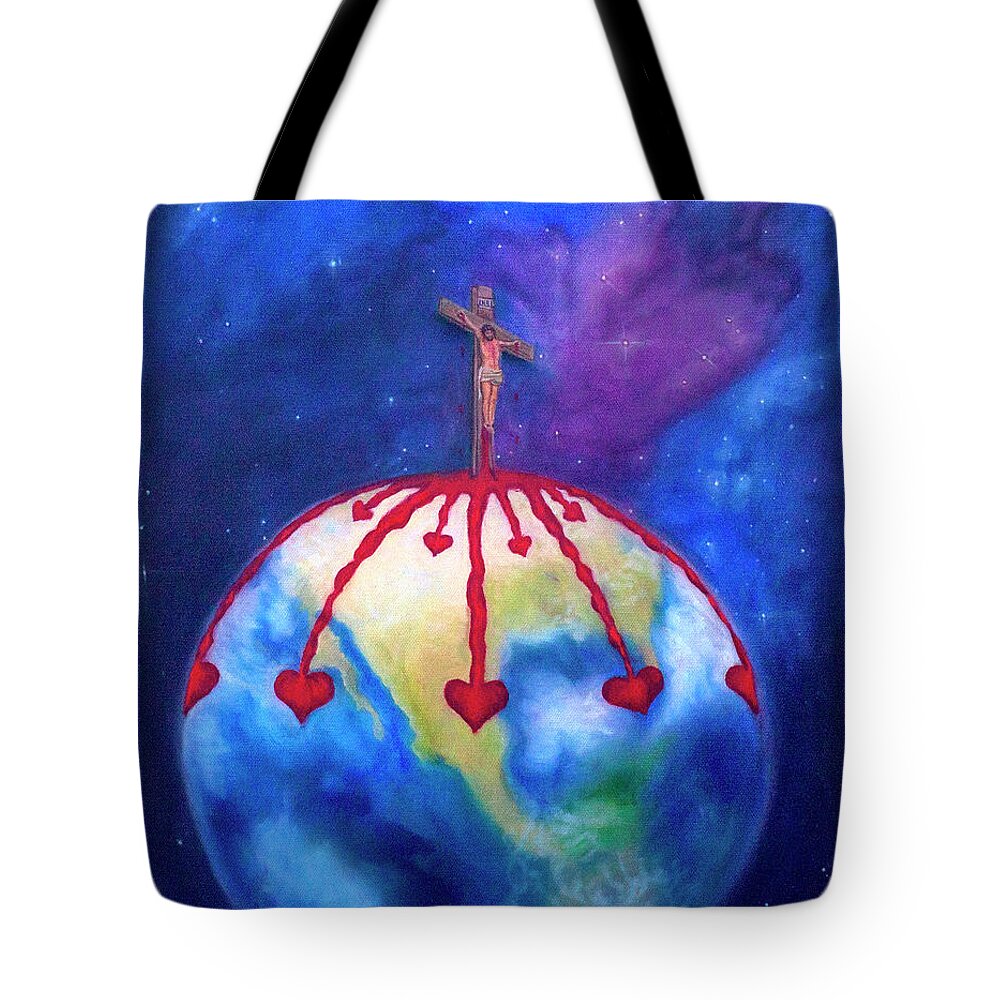 Prophetic Art Tote Bag featuring the painting God So Loved The World by Jeanette Sthamann