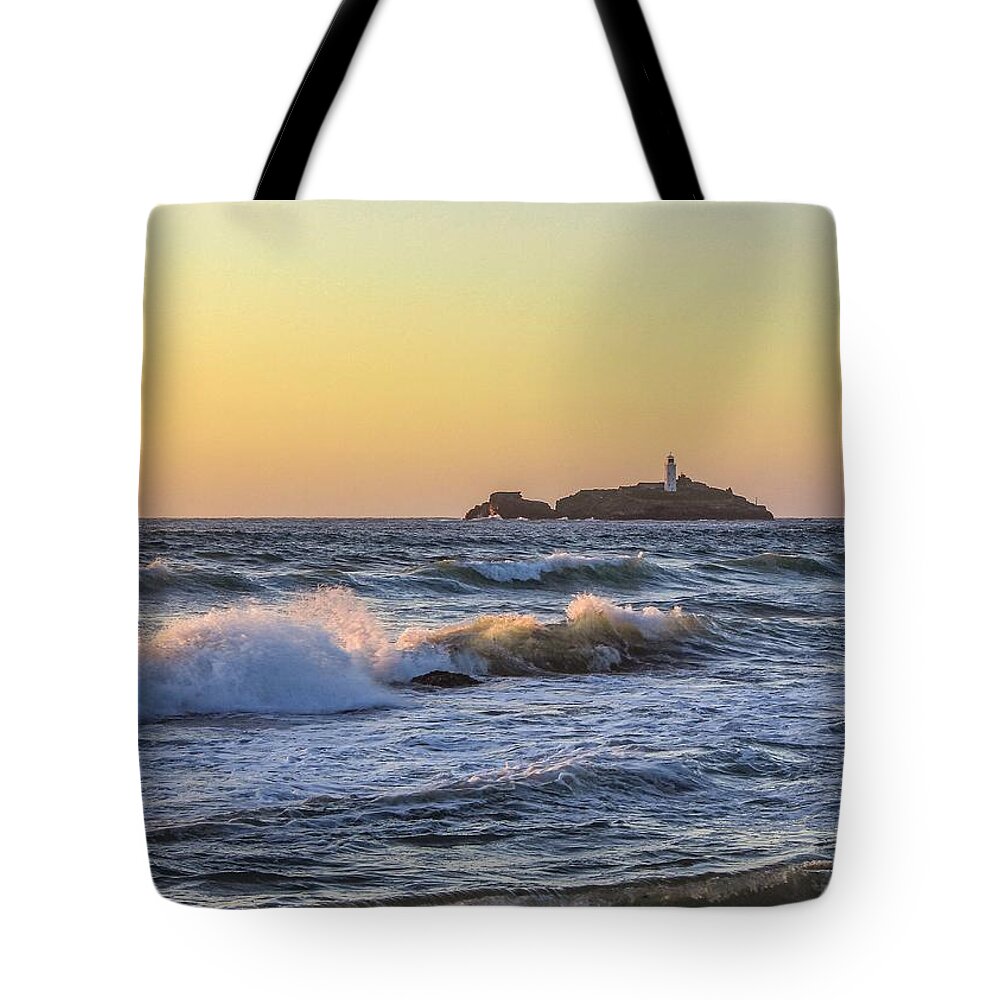 Landscape Tote Bag featuring the photograph Godrevy lighthouse by Claire Whatley