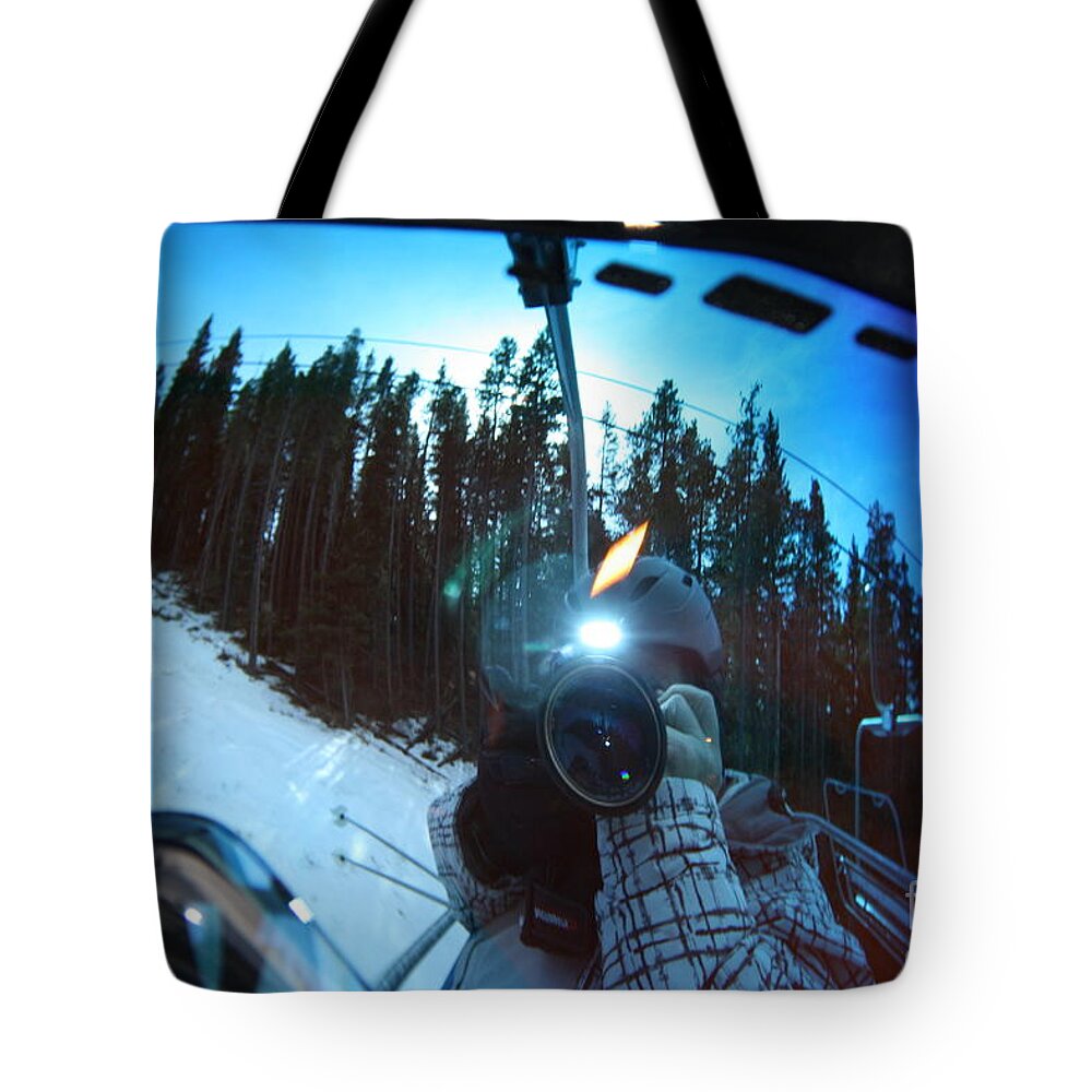  Tote Bag featuring the digital art Goggle Selfie by Darcy Dietrich