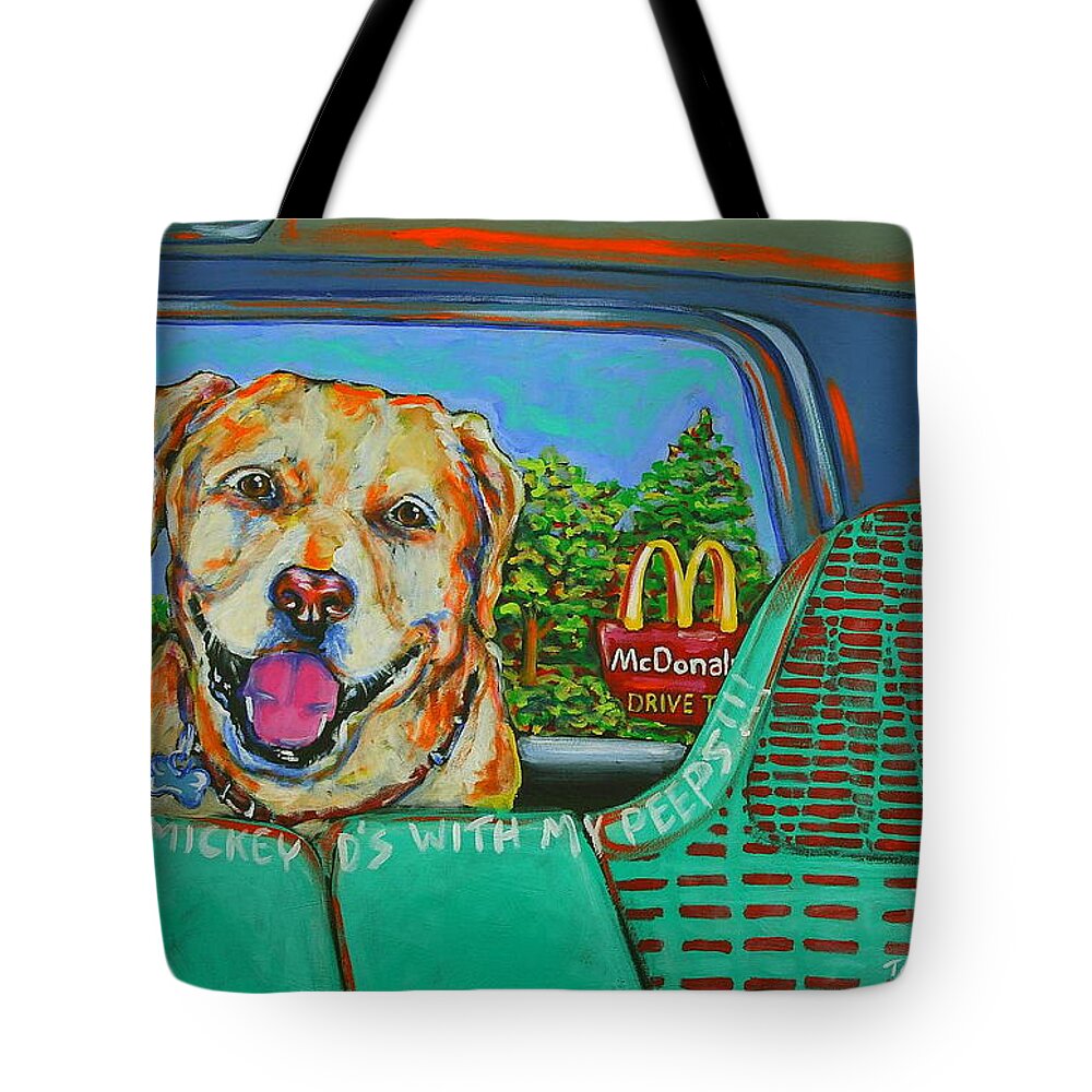 Dog Art Tote Bag featuring the painting Goin' To Mickey D's With My Peeps by Tami Curtis