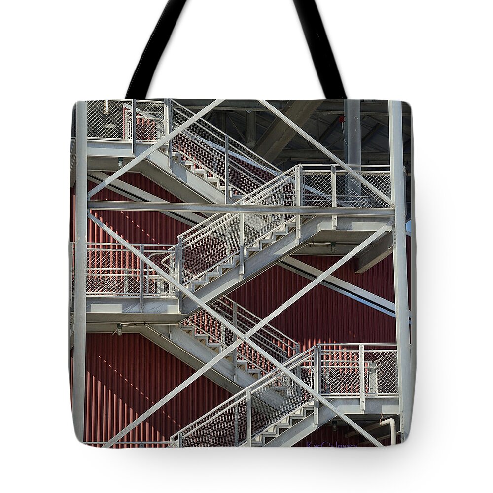 Metal Stairs Tote Bag featuring the photograph Going Up by Kae Cheatham