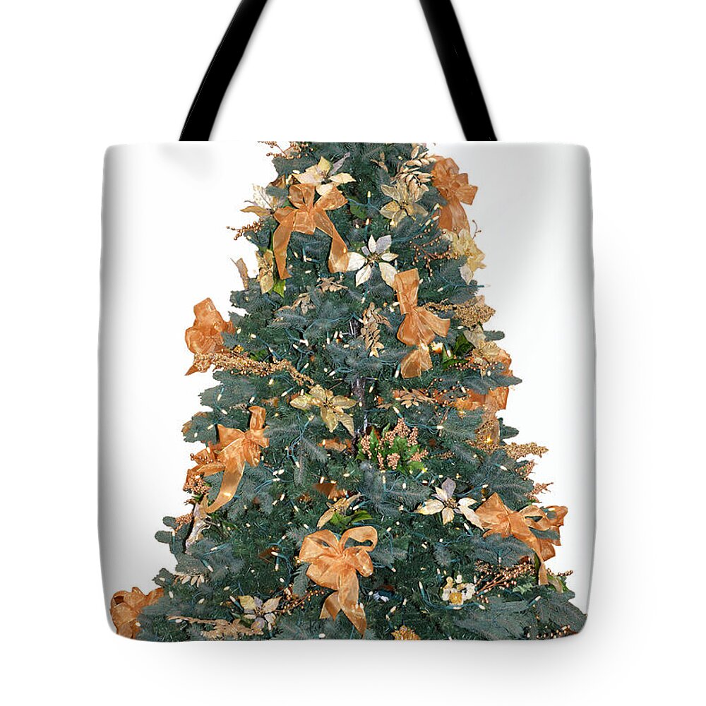 Christmas Tote Bag featuring the photograph Gold Bow Xmas Card by Ginny Barklow