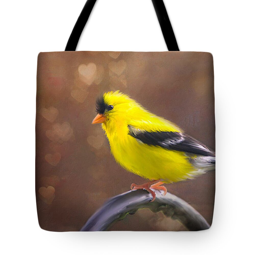 Gold Finch Bird Tote Bag featuring the photograph Gold Finch Love by Mary Timman