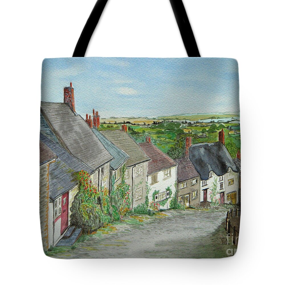 Gold Hill Shaftesbury Tote Bag featuring the painting Gold Hill Shaftesbury by Yvonne Johnstone