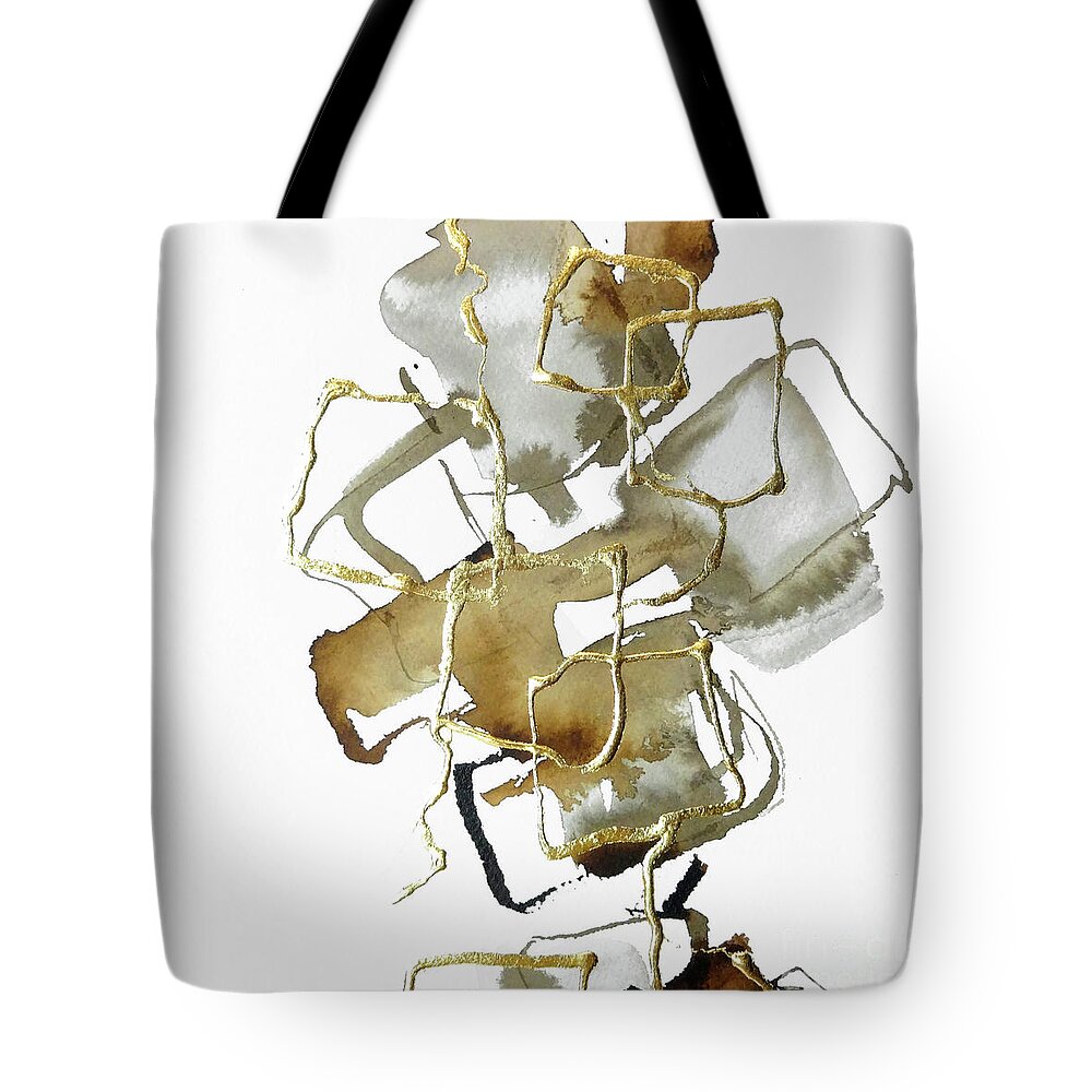Original Watercolors Tote Bag featuring the painting Gold Squares 1 by Chris Paschke