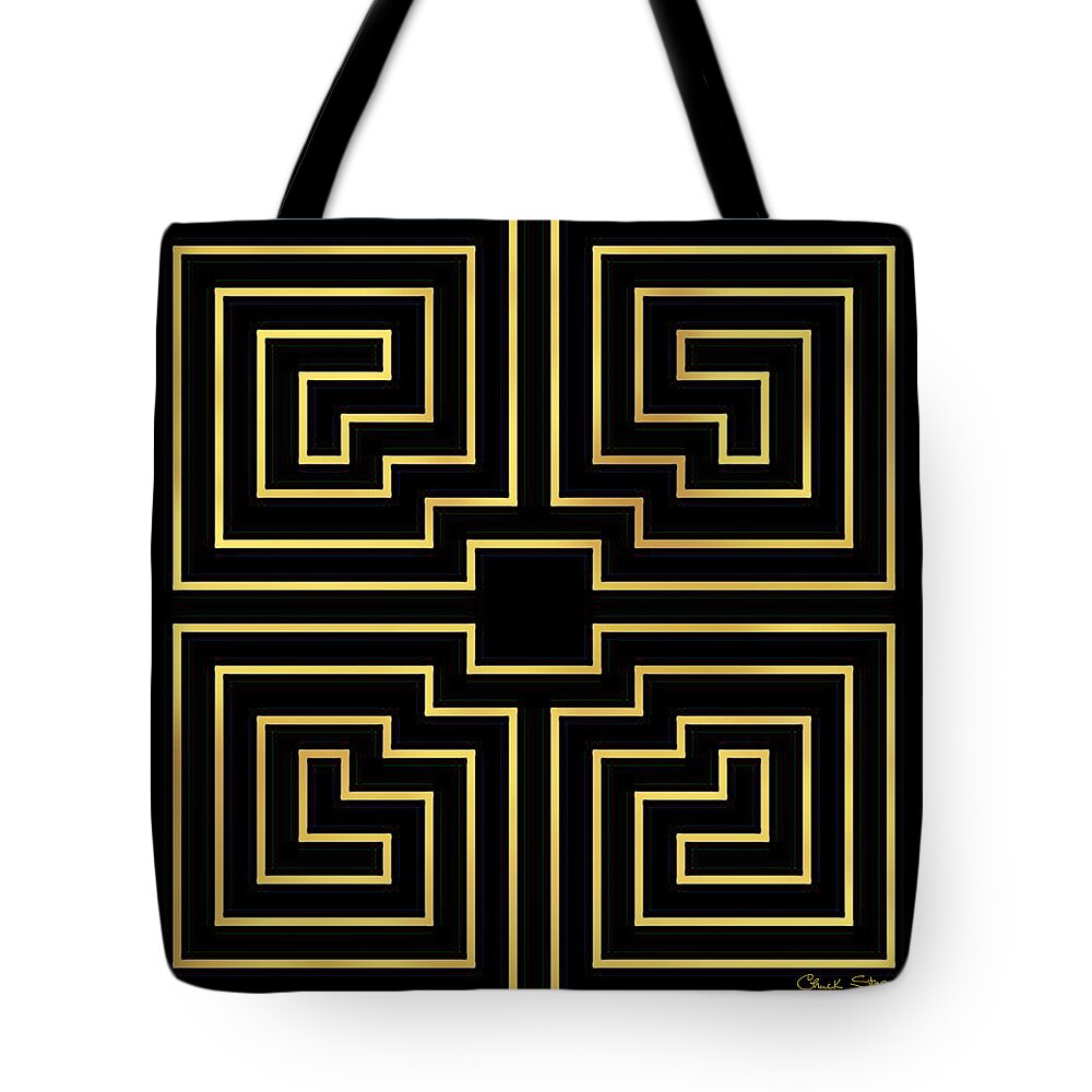 Gold Stripes On Black Tote Bag featuring the digital art Gold Stripes on Black by Chuck Staley