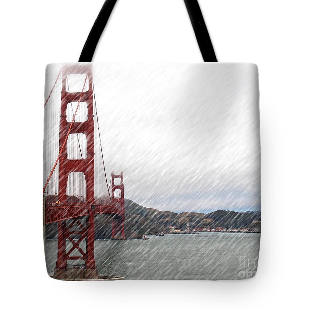 Golden Gate Bridge Tote Bag featuring the photograph Golde Gate Rain by Cheryl Del Toro