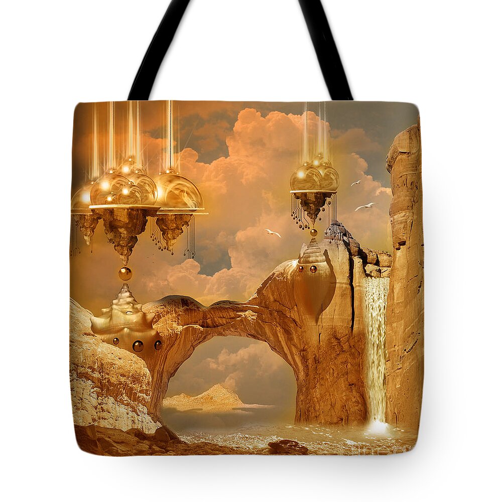 Digital Tote Bag featuring the digital art Golden City by Alexa Szlavics