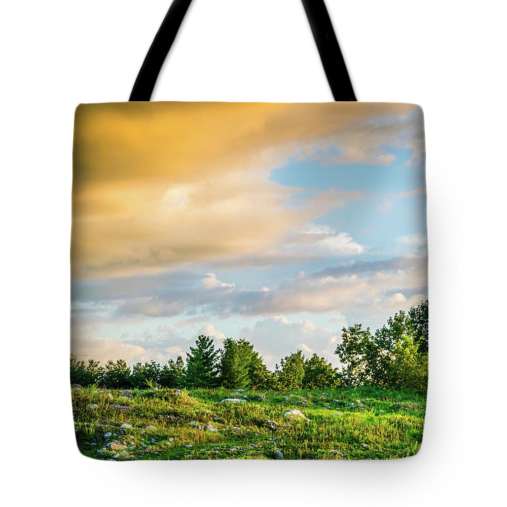 Eastern Ky Tote Bag featuring the photograph Golden Clouds by Lester Plank