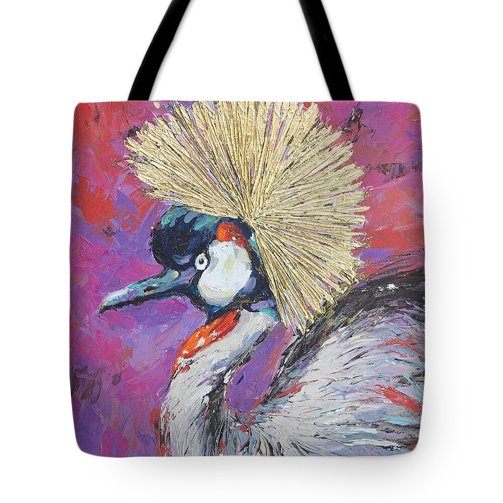 Grey Crowned Crane Tote Bag featuring the painting Golden Crown by Jyotika Shroff