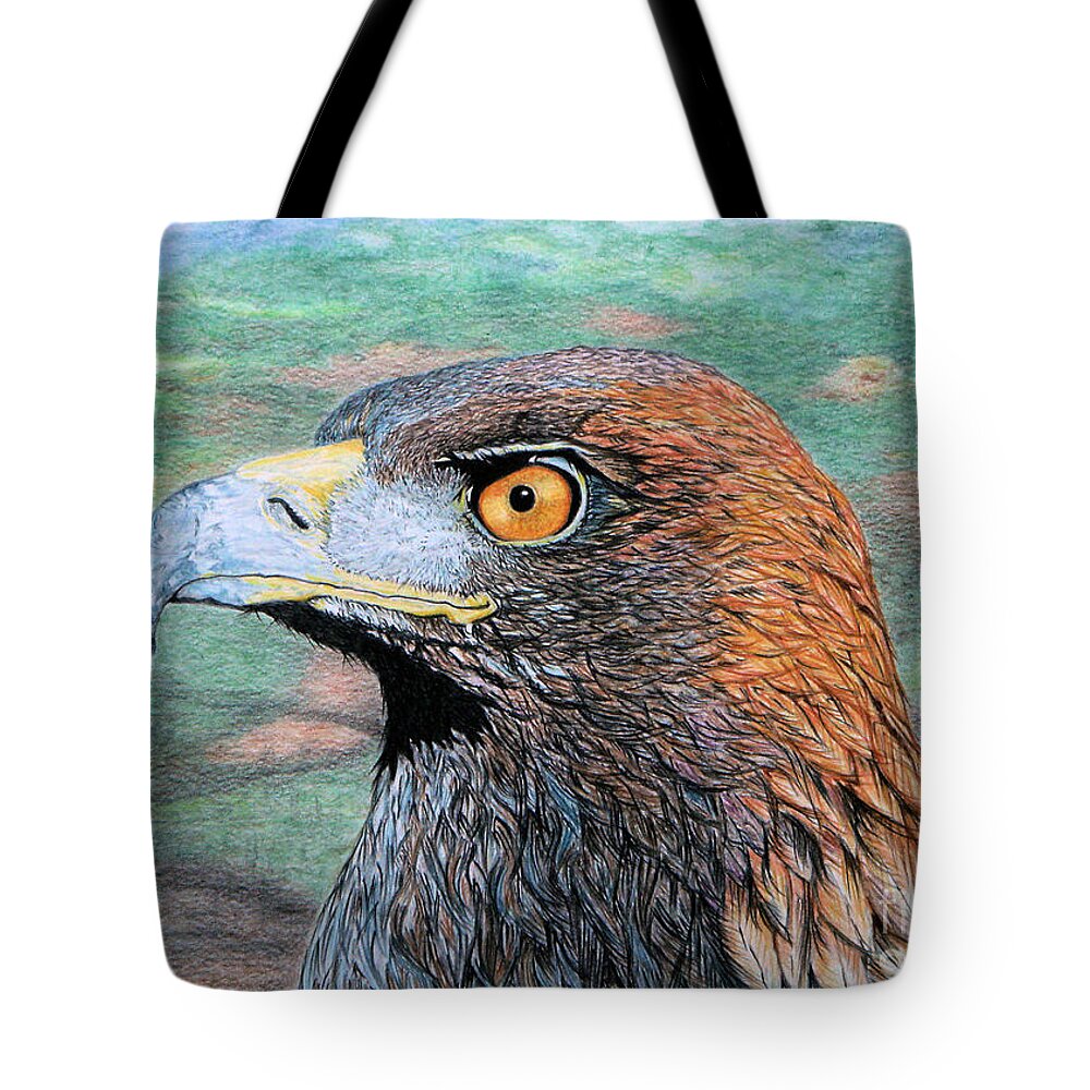 Eagle Tote Bag featuring the drawing Golden Eagle by Yvonne Johnstone