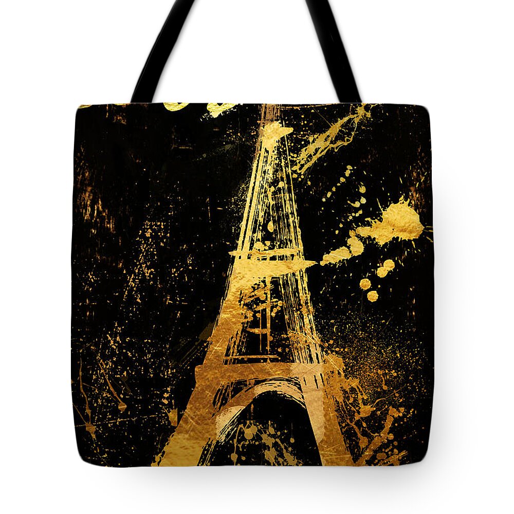 Eiffel Tower Tote Bag featuring the painting Golden Eiffel Tower Paris by Mindy Sommers