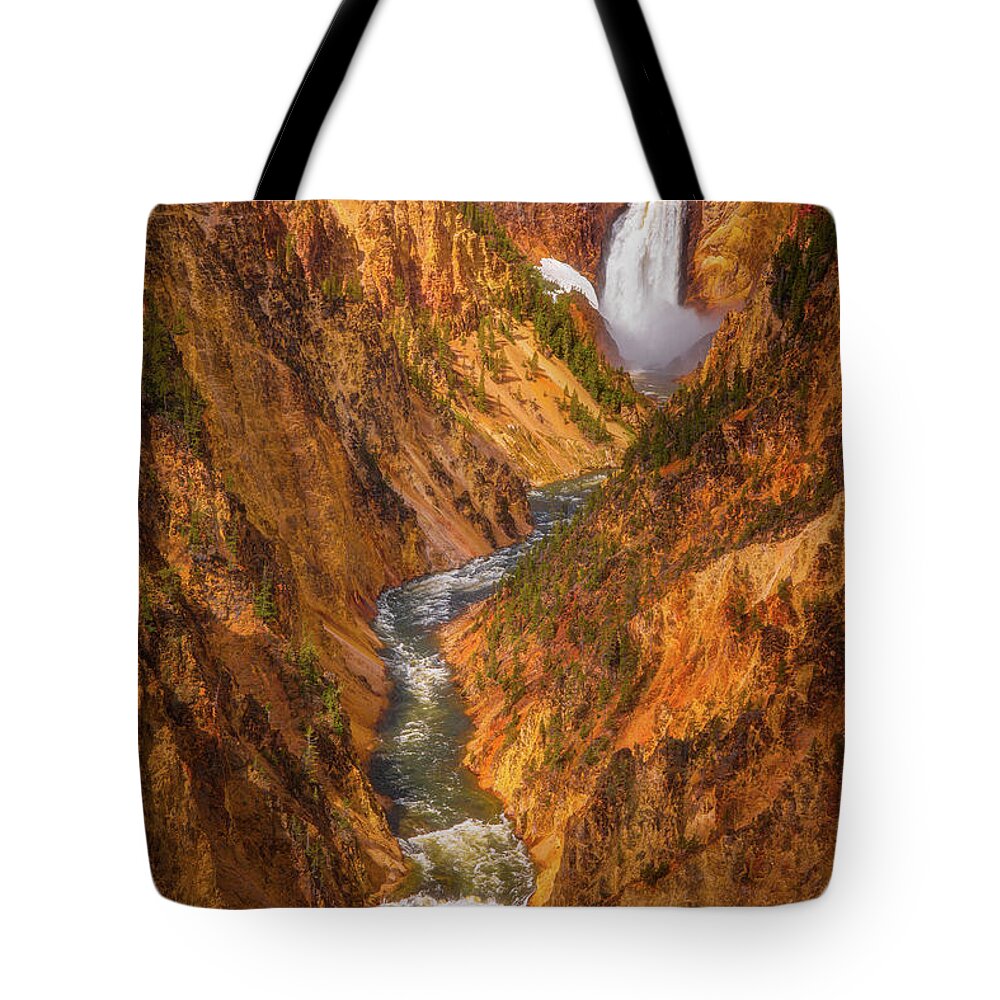 Yellowstone Tote Bag featuring the photograph Golden Falls of Yellowstone by Darren White