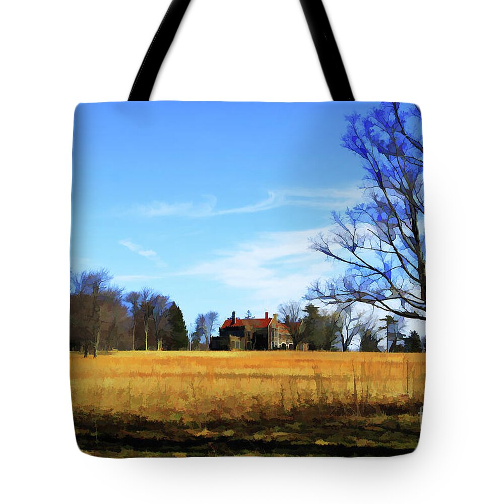 Mansion Tote Bag featuring the digital art Golden Fields of Spring by Xine Segalas