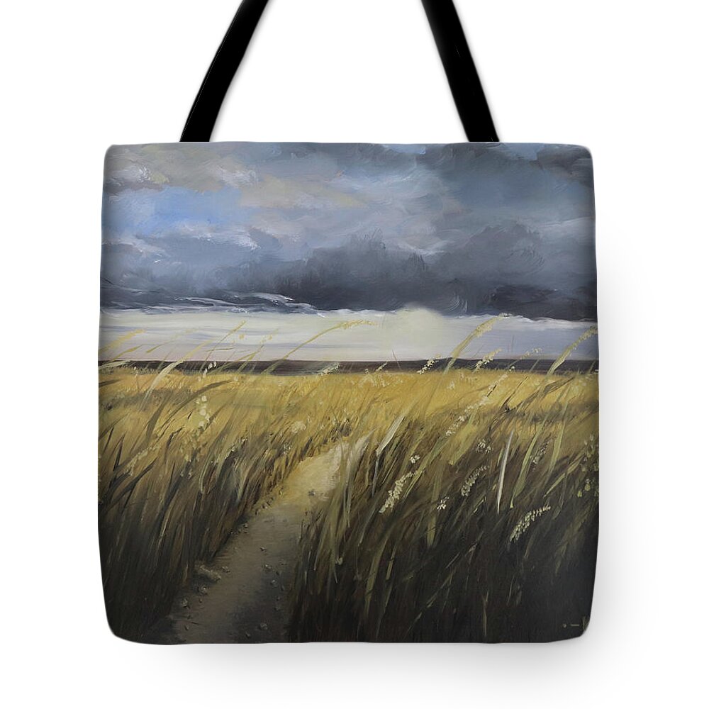 Golden Field Tote Bag featuring the painting Golden Fields by Stephen Krieger