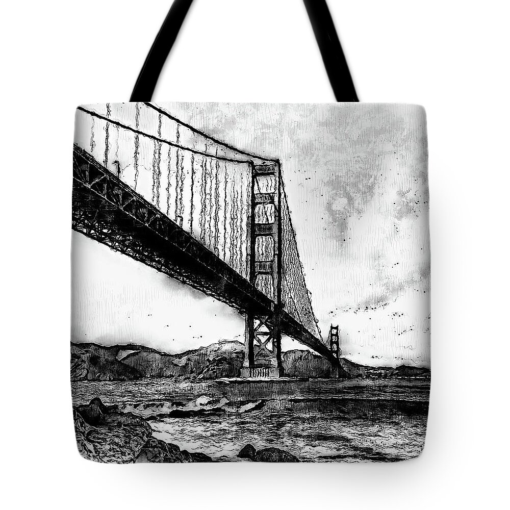 Golden Gate Bridge Tote Bag featuring the digital art Golden Gate Bridge - Minimal 06 by AM FineArtPrints