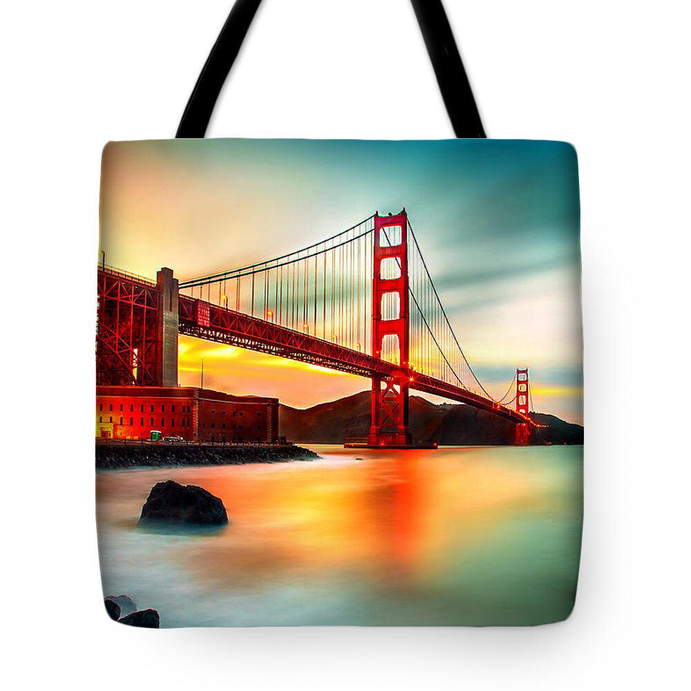 Golden Gate Bridge Tote Bag featuring the photograph Golden Gateway by Az Jackson