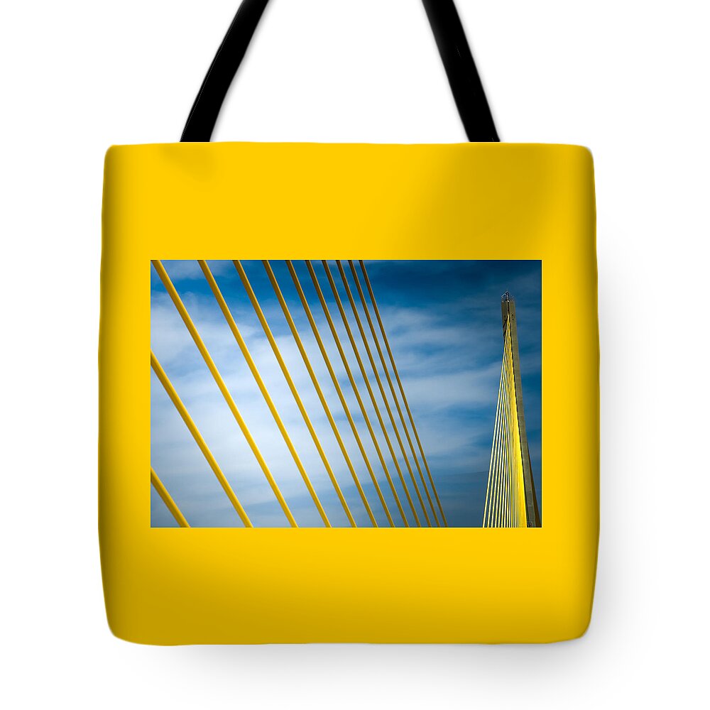 Sunshine Skyway Bridge Tote Bag featuring the photograph GOLDEN GLOW of TAMPA by Karen Wiles