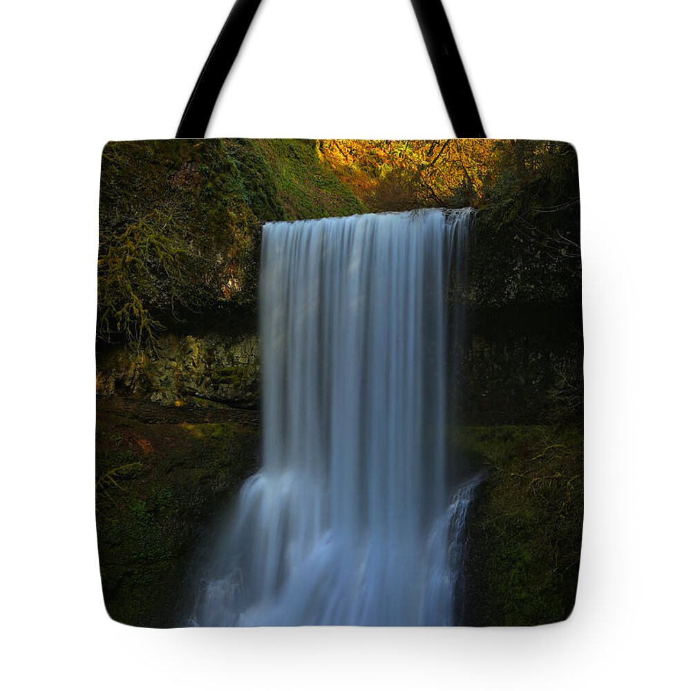 Lower South Falls Tote Bag featuring the photograph Golden Glow Over Lower South by Adam Jewell
