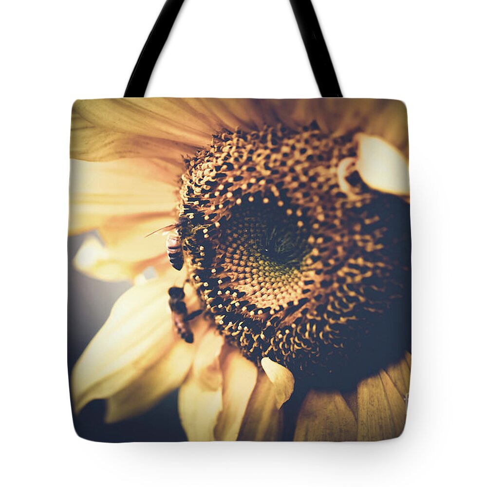 Sunflower Tote Bag featuring the photograph Golden Honey Bees And Sunflower by Sharon Mau
