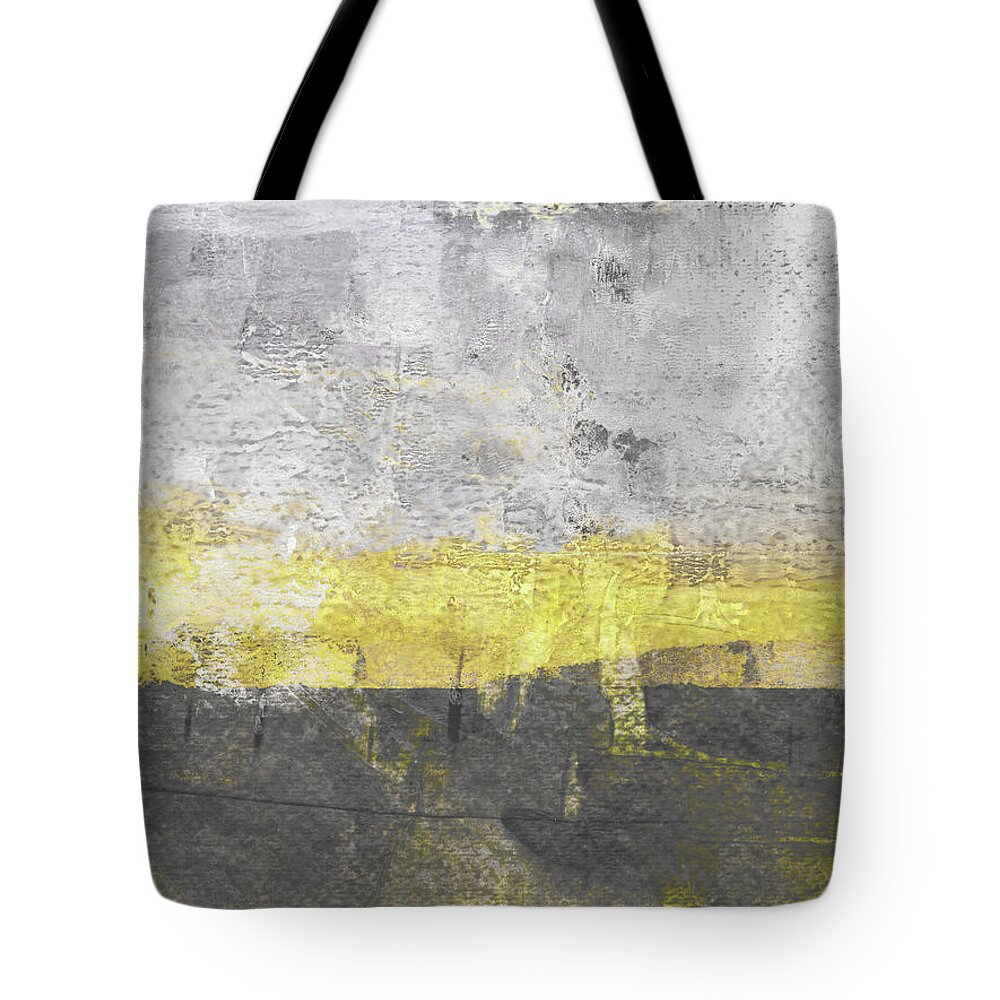 Abstract Tote Bag featuring the painting Golden Horizon Minimalist Landscape by Janine Aykens