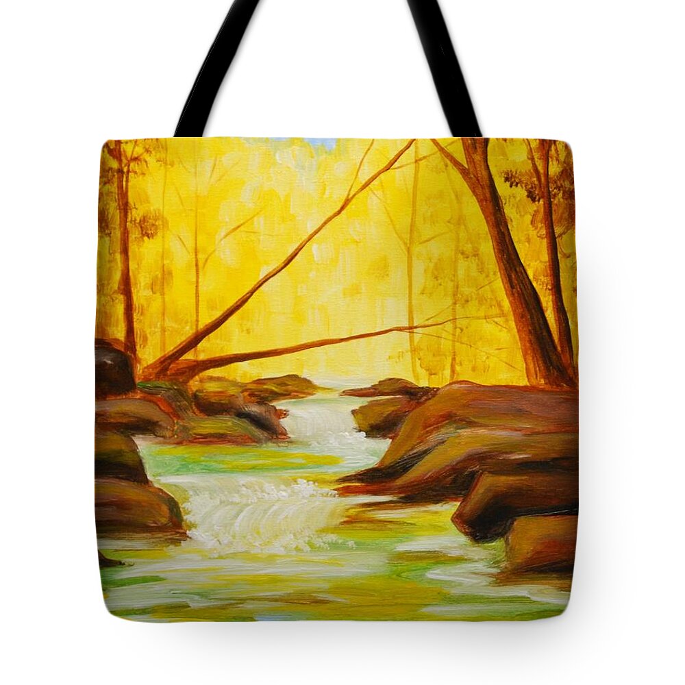 Creek Tote Bag featuring the painting Golden Hour by Emily Page
