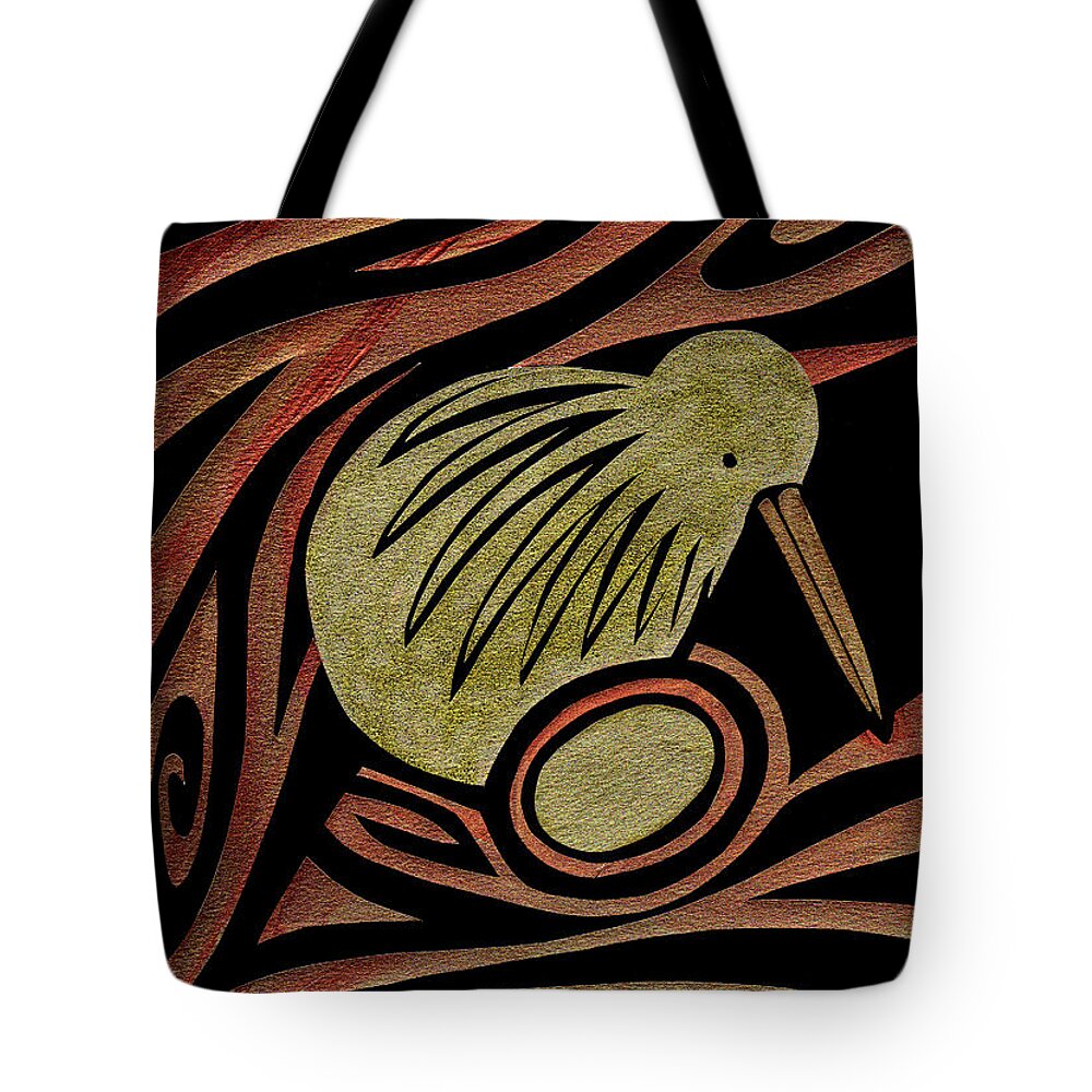 Kiwi Tote Bag featuring the mixed media Golden Kiwi by Roseanne Jones