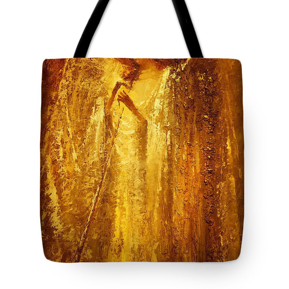 Angel Tote Bag featuring the painting Golden Light of Angel by Valentina Kondrashova