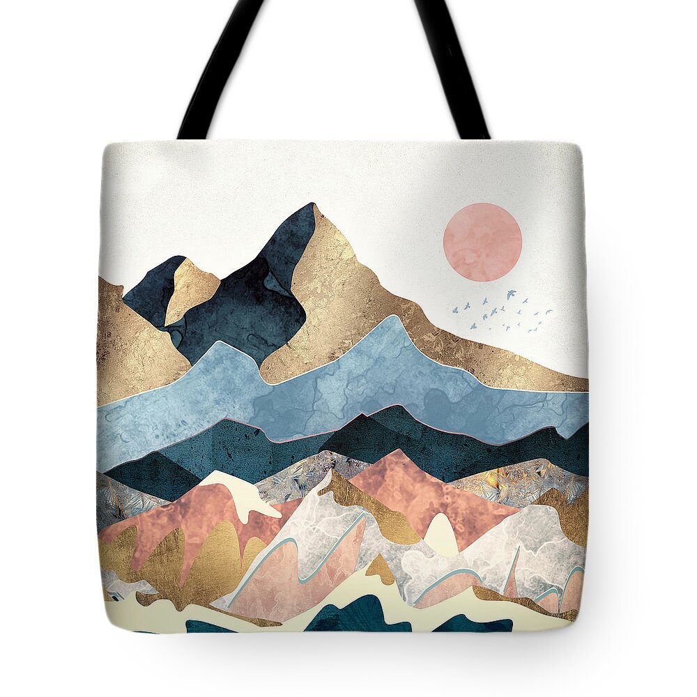 Gold Tote Bag featuring the digital art Golden Peaks by Spacefrog Designs