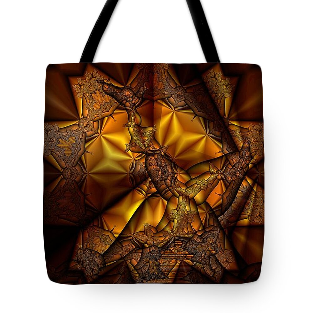 Abstract Tote Bag featuring the digital art Golden Pinwheel by Ronald Bissett